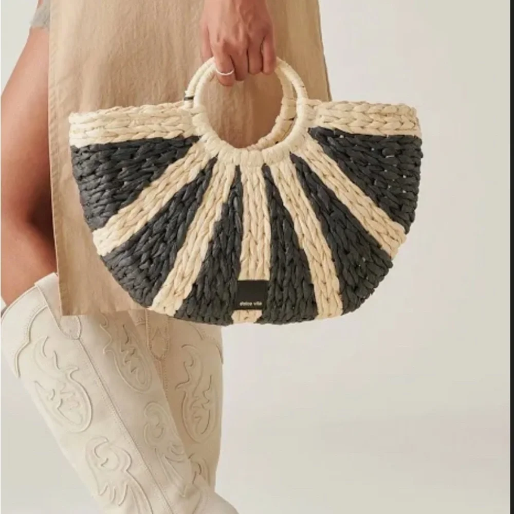 Dolce Vita | Black Raffia Shopper “EstelleB” Tote ~ Canvas Inside - Picture 15 of 15